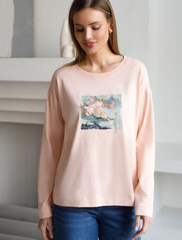 Лонгслив с принтом из премиального хлопка с эластаном - Vilatte фото 5