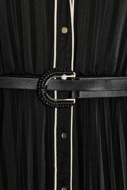 PLEATED MIDI DRESS WITH CONTRAST PIPING BELT - Zara фото 8