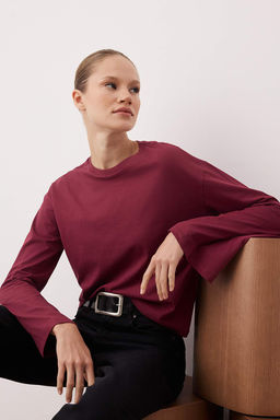 TRENDYOLMILLA Siyah Premium Ispanyol Kol Bisiklet Yaka Regular/Normal Kal?p Orme T-Shirt TWOAW24TS00008  фото 15