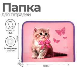 Цена за 2 шт. Папка для тетрадей, А5, пластиковая, 18×23×2.5 см «Котик»