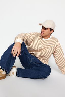TRENDYOL MAN Siyah Oversize/Genis Kesim Cizgili Ici Polar/S?cak Tutan Sweatshirt TMNAW24SW00065 - Trendyolmilla фото 3