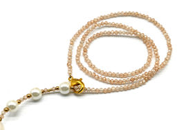 Чокер на шею из фианитов шарик 2мм с жемчугом цвет кремовый, 40см