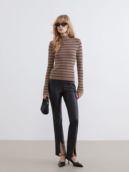 Yar?m Bal?k?? Yaka ?izgili Kad?n Triko Kazak