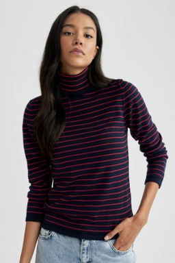 Regular Fit Bal?kc? Yaka Cizgili Triko Kazak