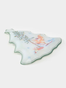 Блюдо сервировочное новогоднее Доляна «Зверьки в лесу», 24.5×24.7×2 см, стекло, белое