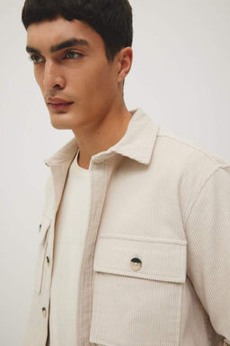 Вельветовая куртка-рубашка стандартного кроя с воротником-поло и длинными рукавами - Defacto фото 4