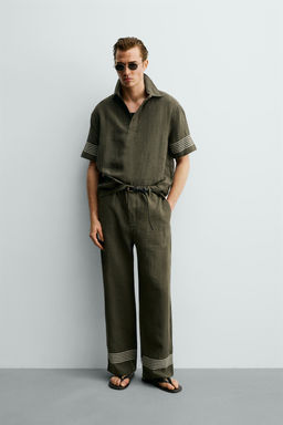 CAMISA POLO 100% LINO / Khaki oscuro