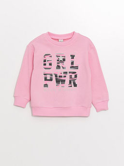 Bisiklet Yaka Bask?l? Uzun Kollu K?z ?ocuk Sweatshirt
