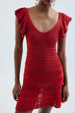 TEXTURED KNIT RUFFLE MINI DRESS - Zara фото 2