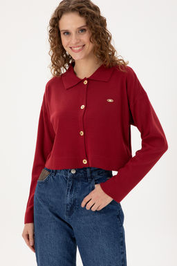 Женский трикотажный кардиган вишневого цвета Неожиданная скидка в корзине - U.s. polo assn фото 3