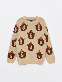 Bisiklet Yaka Desenli Uzun Kollu Erkek ?ocuk Triko Kazak