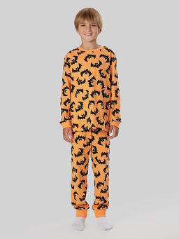 Комплект для мальчиков оранжевый с принтом летучие мыши