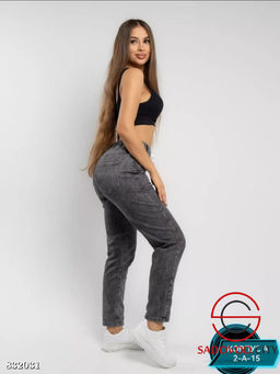 Джинсы на резинке с высокой посадкой