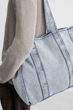 WASHED-EFFECT DENIM TOTE BAG - Zara фото 2
