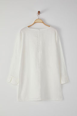 TRENDYOLMILLA Beyaz Mini Dokuma %100 Keten Baglamal? Plaj Elbisesi TBESS25EL00104  фото 7