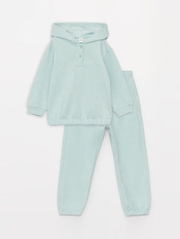 Kap??onlu Uzun Kollu Basic K?z Bebek Sweatshirt ve E?ofman Alt 2li Tak?m