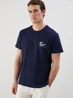 Bisiklet Yaka K?sa Kollu Bask?l? Penye Erkek Ti??rt