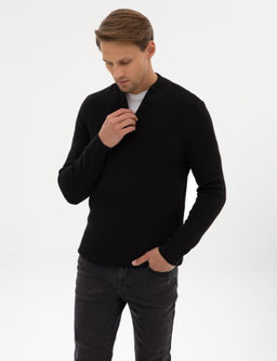 Siyah Slim Fit Dik Yaka Fermuarl_ Triko Kazak - Pierre cardin фото 3