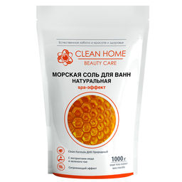 Соль для ванн 1кг, натуральная, морская, согревающая, пакет 17,5х8х26см, "Clean Home Beauty Care" (Россия)