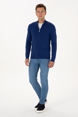 Erkek Slim Fit Yar_m Fermuarl_ _ndigo Basic Kazak - U.s. polo assn фото 4