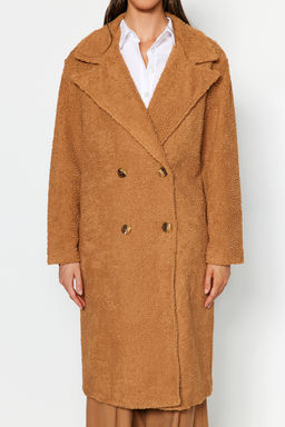 Camel Oversize Genis Kesim Uzun Buklet Kaban TWOAW24KB00037