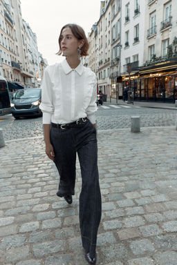 POPLIN SHIRT WITH BEADED LAPEL - Zara фото 6