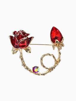 Брошь «Цветок» роза бутон, цвет красный в золоте