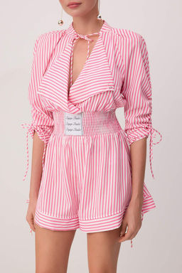 Trendyolmilla X Sagaza Studio Pembe-Beyaz Cizgili Poplin Tulum TPRSS22TU00000  фото 11