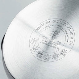 Набор кастрюль из нержавеющей стали Tendency 3 штуки: 2л - д18см, h8,8см, 2,8л - д20см, h9,8см, 5л, д24см, h11,8см, s0,6мм, дно s2,8мм, плоская стеклянная жаропрочная крышка, пароотвод, стальной обод, капсулированное дно, прутковые ручки из нержаве - Домашняя мода фото 4