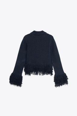 CHECKED KNIT JACKET WITH FRINGING - Zara фото 5