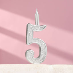 Цена за 2 шт. Свеча для торта «Серебряный узор», цифра 5