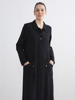 G?mlek Yaka Keten G?r?n?ml? Elbise