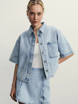 Джинсовая рубашка с коротким рукавом / Zarina фото 8