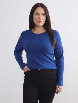 B?y?k Beden Bisiklet Yaka Fitilli Kad?n Ti??rt