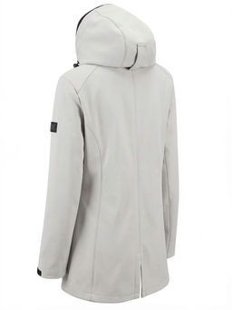 Парка женская софтшелл виндстоппер удлинённая с капюшоном белого цвета 9618_1Bl
