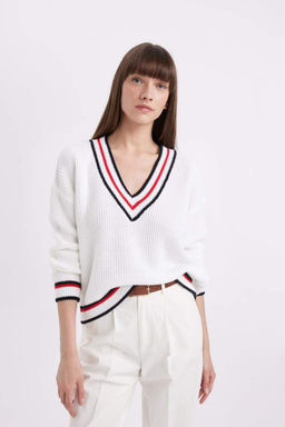 Свитер из ткани Selanik Relax Fit с V-образным вырезом