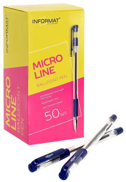 Цена за 2 шт. Ручка шарик. INFORMAT MICRO LINE синий 0,4 мм прозр. кругл. корп. грип игольчатый наконечник