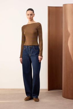 Wardrobe Essentials - Mavi DOKUMLU Yuksek Bel %100 Pamuk Tam Boy Baggy Jeans TWOSS26JE00138 - Trendyolmilla фото 3