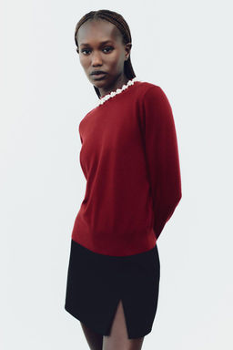 PLAIN KNIT SWEATER WITH FAUX PEARLS - Zara фото 8