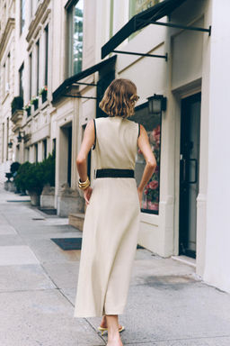 LINEN BLEND MIDI DRESS WITH BELT - Zara фото 10