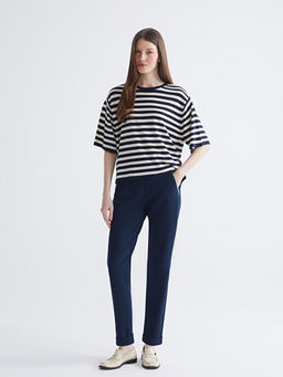 Bisiklet Yaka ?izgili Kad?n Triko Kazak