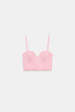 TOP CROP VOLANTE CUADRO VICHY / Rosa