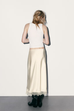 LACE TRIM SATIN MIDI SKIRT - Zara фото 8