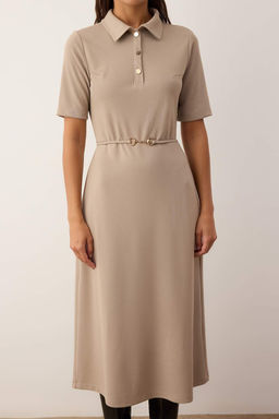 Tas Kemerli Truvakar Kol A Line/Klos Duz Midi Orme Elbise TWOAW26EL00023