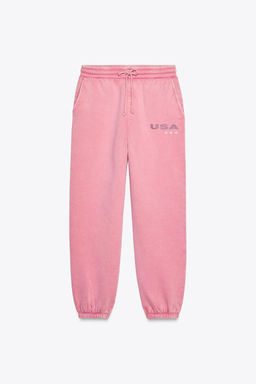 WASHED-EFFECT PLUSH TROUSERS WITH SLOGAN - Zara фото 5