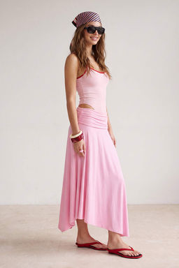 Pembe %100 Viskon Asimetrik Astarl_ Maxi Uzun Etek TWOSS26ET00242 - Trendyolmilla фото 2