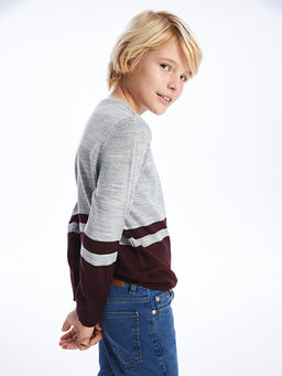 Bisiklet Yaka Renk Bloklu Uzun Kollu Erkek ?ocuk Triko Kazak