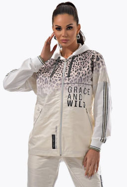 Толстовка из футера комбинированного с принтованной плащевой тканью