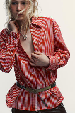 OVERSIZE CHECK POPLIN SHIRT - Zara фото 4