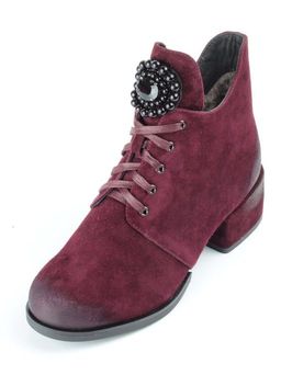 04-R181-3 BURGUNDY Ботинки зимние женские (натуральная замша, натуральный мех) - Фабричный китай фото 7